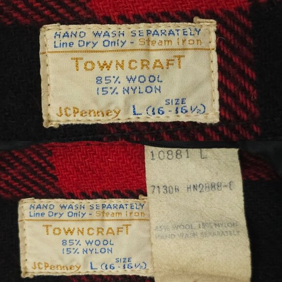 Towncraft Buffalo Plaid Shacket READ Shirt Jacket Mens L Vintage 80s Wool Blend - Picture 7 of 16